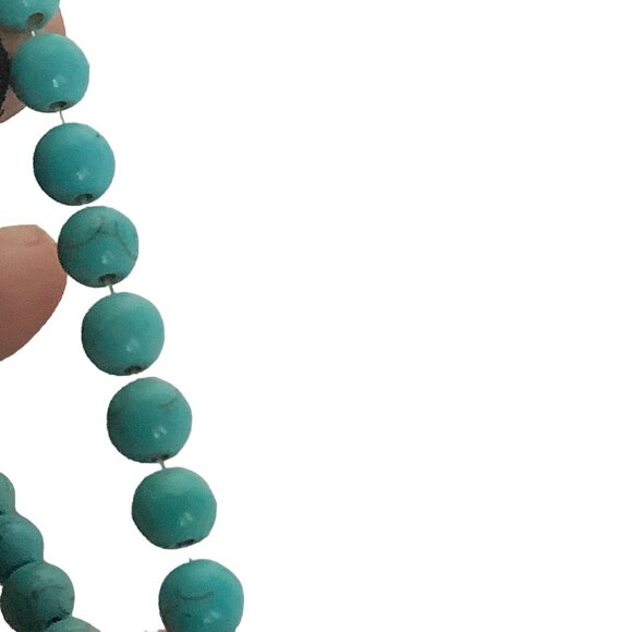 Turquoise Beaded Stretch Bracelet With Turtle Charm - Picture 3 of 4